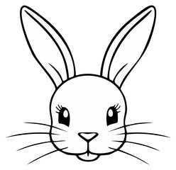 Obraz premium Minimalist black and white illustration of a rabbit's face with long ears and whiskers, cartoon animal