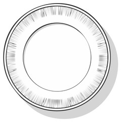 Hand Drawn Sketch of a Circular Plate with Detailed Textured Rim and Simple Shadow