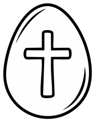 Fototapeta premium Easter egg with cross silhouette outline Christian symbol drawing