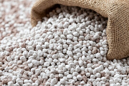 Pile of perlite in burlap sack for soil aeration