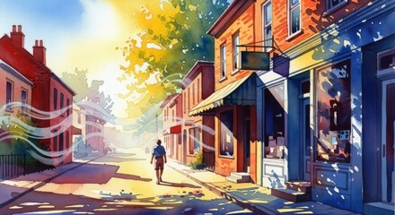 Obraz premium Serene Street Scene with Warm Sunlight and Calm Atmosphere