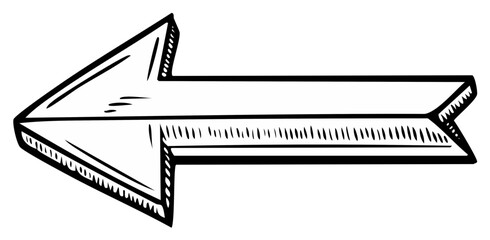 Hand drawn black and white arrow pointing left with shading