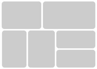 6 Empty geometric photo collage grid rectangle template shape. Modern tiles pattern mosaic for portfolio presentation. Background and photo album for wall mood board.