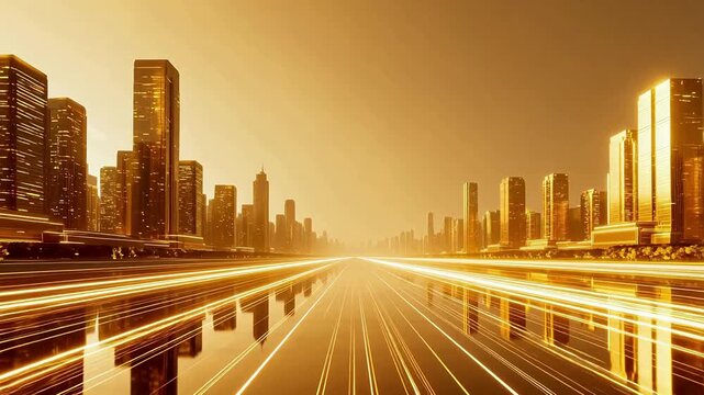 Futuristic city skyline with geometric design