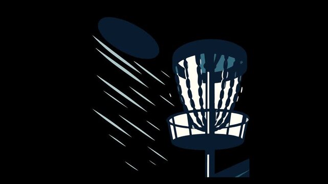 Disc golf basket with flying disc illustration frisbee golf