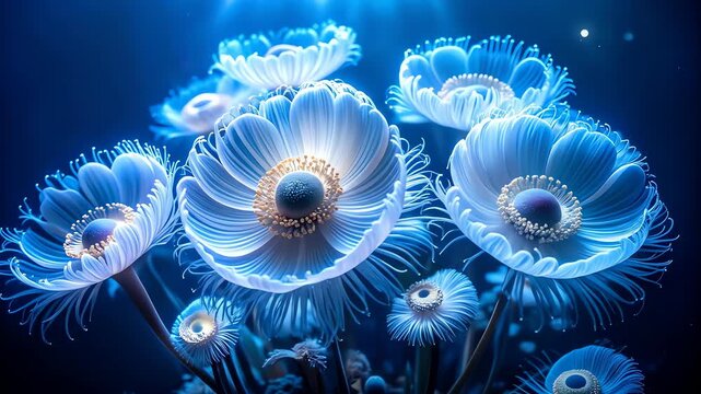 Glowing Jellyfish Swimming in Ocean.