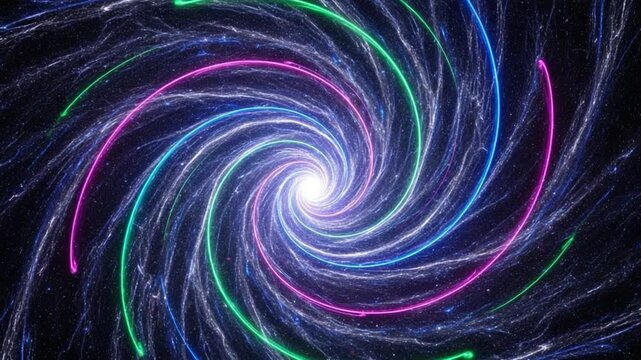 Vibrant Spiral Illustration with Neon Lights in Pink Blue and Green Hues on Dark Background Vector Graphics