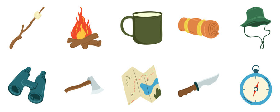 Camping Gear Flat Icons