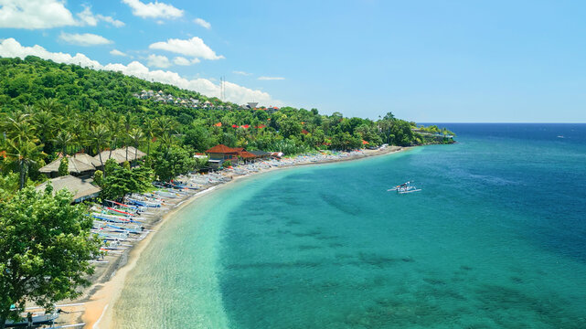 Aerial View Of Amed Beach Bali Turquoise Lagoon Coastline