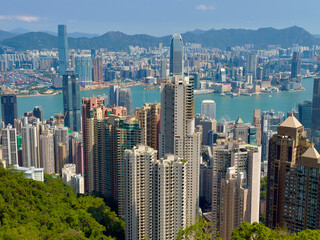 Fototapeta premium View of the skyscrapers of Hong Kong Island from the Peak.