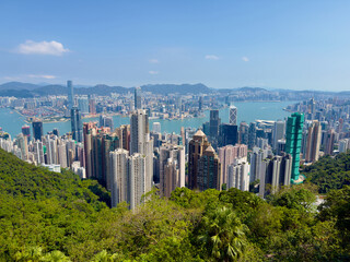 Obraz premium Photo of the skyscrapers of Hong Kong Island and Kowloon, taken from the Peak.