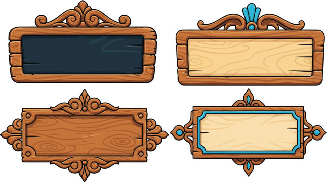 Carved timber boards with elegant jewel accents and flourishes.