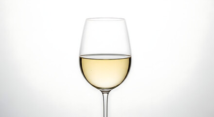 Elegant wine glass filled with white wine on a plain background perfect for drinks and beverages concept