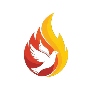 Stylized dove of the Holy Spirit within a flame logo