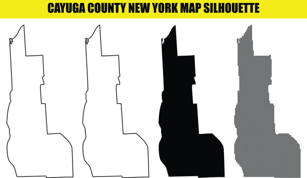 Cayuga county new york map silhouette graphic illustration blank outline and filled shapes