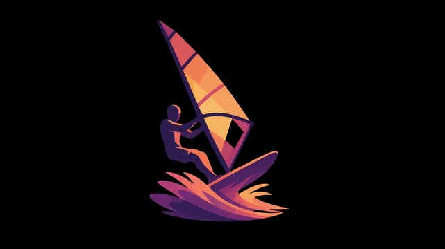 Sunset Windsurfer Silhouette with Purple Waves windsurfing