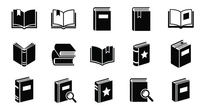Collection of black book icons and designs a striking silhouette