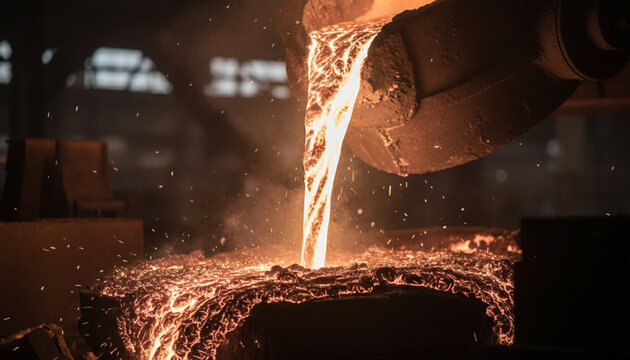 Hyperdetail Molten Steel Pour Macro,  Liquid Metal Surface Texture