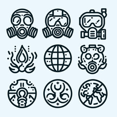Biohazard Gas Mask Radiation Icon Set