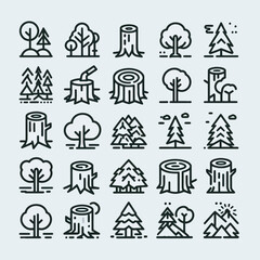 Forest Trees Deforestation Icon Set