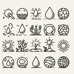 Drought Water Scarcity Renewal Icon Set