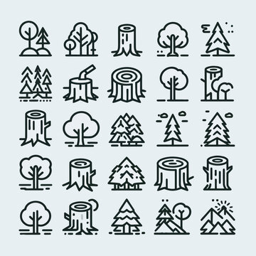 Forest Trees Deforestation Icon Set