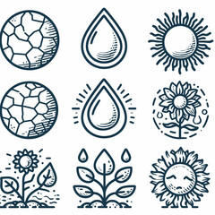 Drought to Growth Water Cycle Icons