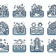 Coral Reef Ocean Climate Icon Set