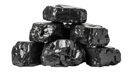 Pile of shiny black coal rocks isolated PNG, fossil fuel mineral for energy and industrial use on transparent background © Maria