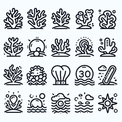 Coral Reef Ocean Climate Icon Set