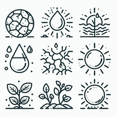 Drought Water Cycle Renewal Icon Set
