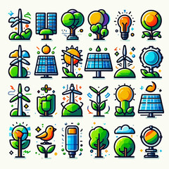 Renewable Energy Eco Sustainability Icon Set