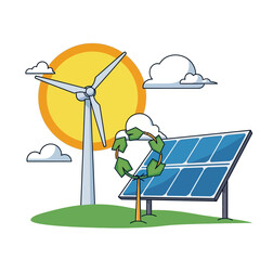 Solar panel and wind turbine renewable. © AHMAD