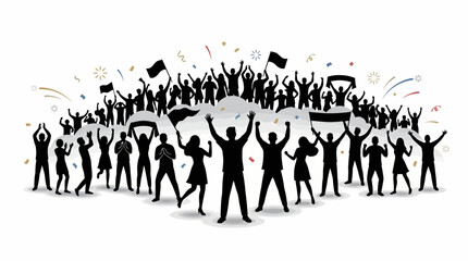 Naklejka premium Crowd Cheering Silhouette Scene – Fans Celebrating Vector Illustration