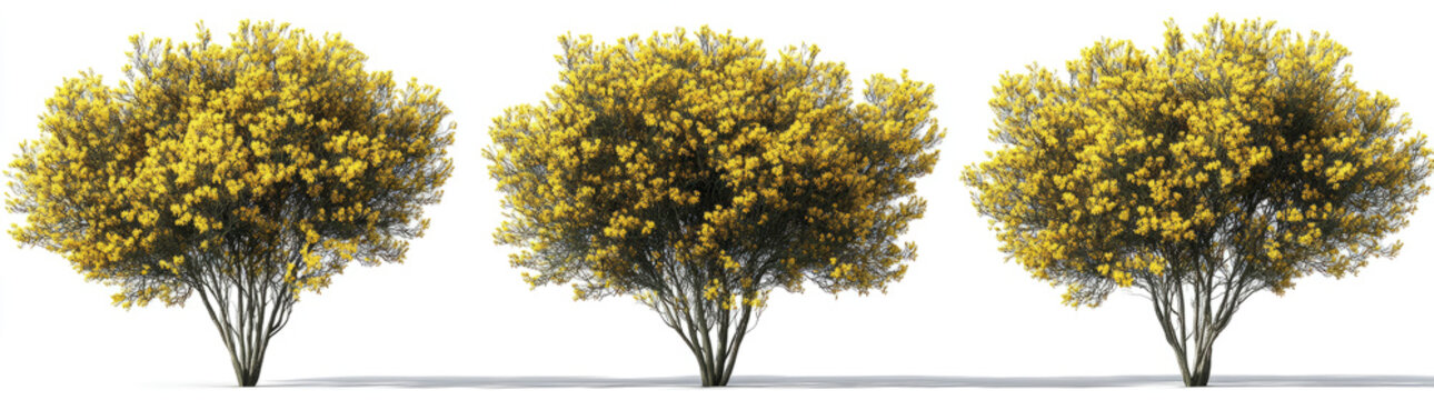 yellow blooming acacia trees on a transparent background, 