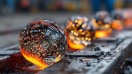 Closeup of molten glass glowing intensely in furnace, industrial heat and manufacturing concept images