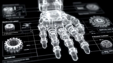 Collection of mechanical blueprint icons gears and tools illustration