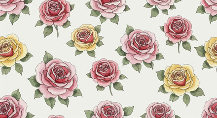 Soft hand drawn roses in repeating pattern