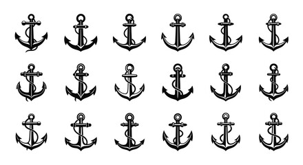 Collection of nautical anchors displayed in a black silhouette © PAKE