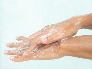 Fototapeta premium Washing clean hand with foam skin care, higiene protection.