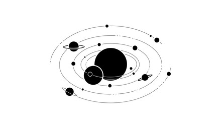 Black and white solar system model. © syarifah