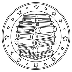 Stack of Books with Stars Border Illustration