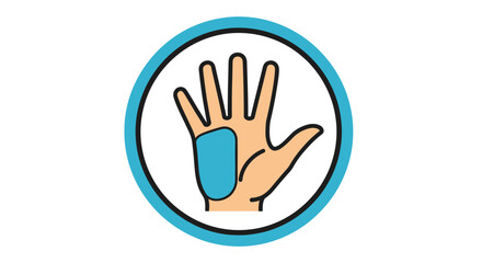 Obraz premium Human Hand Palm Print Inside a Blue Circle Symbol on an Isolated White Background