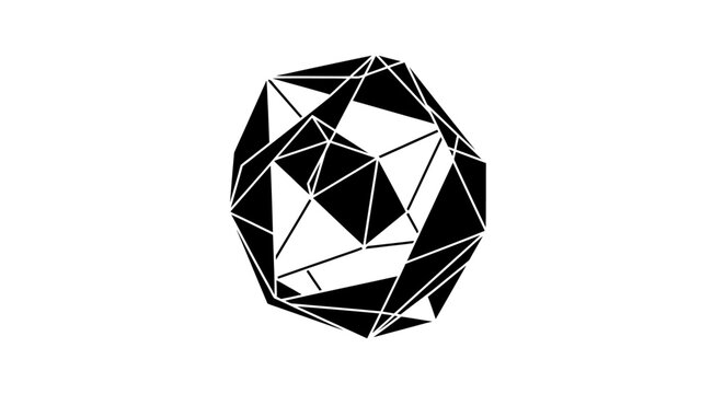 Black and white geometric dodecahedron shape.