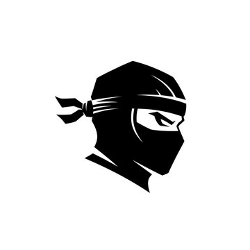 Black ninja head silhouette profile.