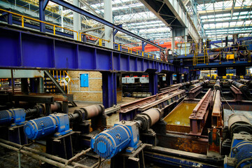 Fototapeta premium Heavy rolling mill, steel in hot rolling workshop