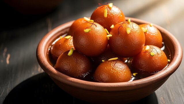 A rustic bowl filled with warm, spiced gajar halwa or carrot-based indian sweet delicacy.