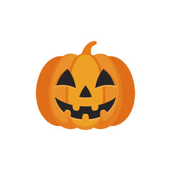 Carved pumpkin face in cartoon style with bright orange color and simple lighting for halloween decoration