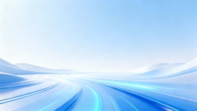 Bright blue and white diffuse gradient with a sense of emptiness, flowing light and shadow, C4D style tech poster background.