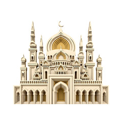 Elaborate Ivory and Gold Mosque Model - Islamic Architecture, Religious Symbol